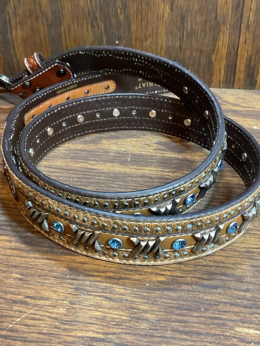 Ariat Men's Western Belt Brown Studded Silver-Tone Buckle Adjustable Size 46 - Picture 12 of 13